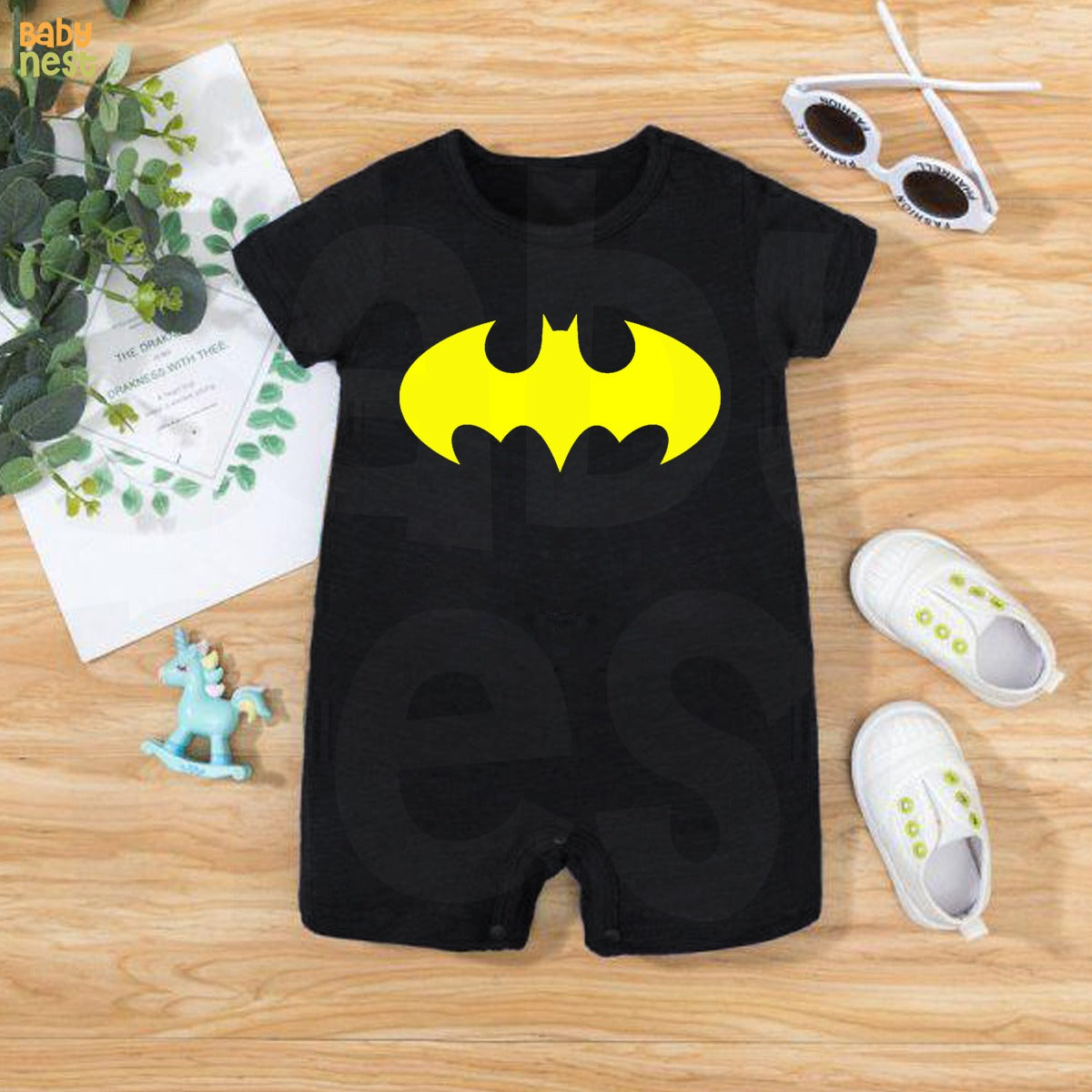 Baby Half Romper - Batman - Black