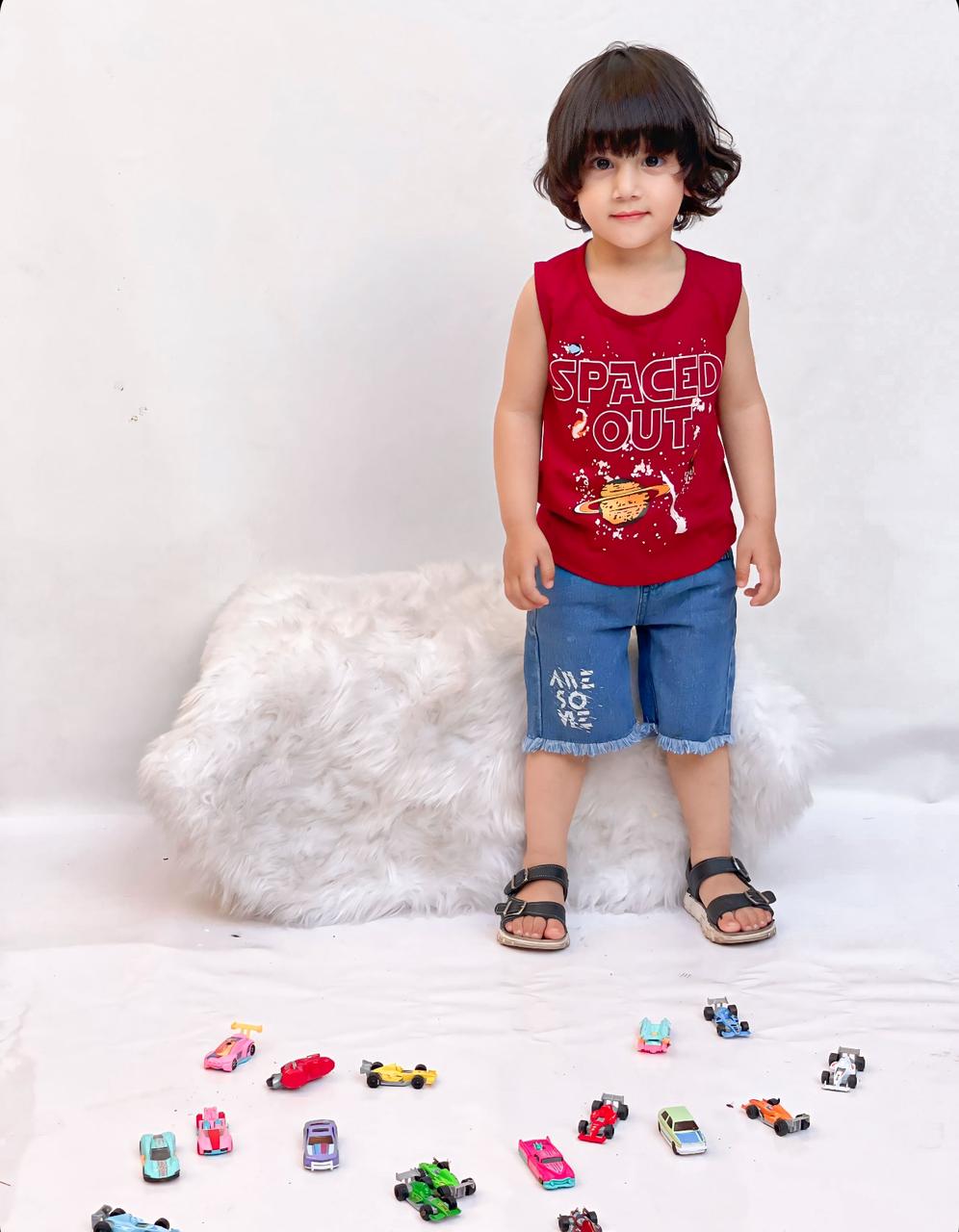 Space Out Printed Sandos For Girls - Maroon