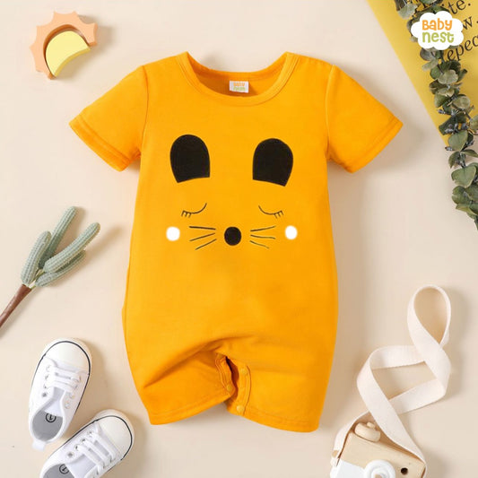 Baby Half Romper - Sleeping Kitty - Yellow