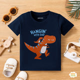 Hanging With Dad - Half Sleeves T-Shirts For Boys- Blue