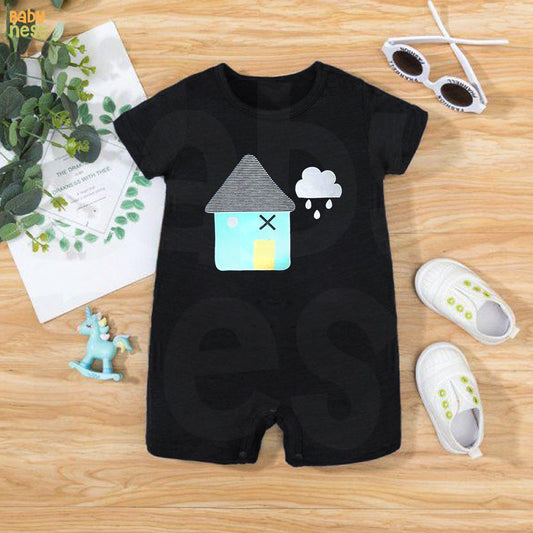 Baby Half Romper - It's Raining - Black