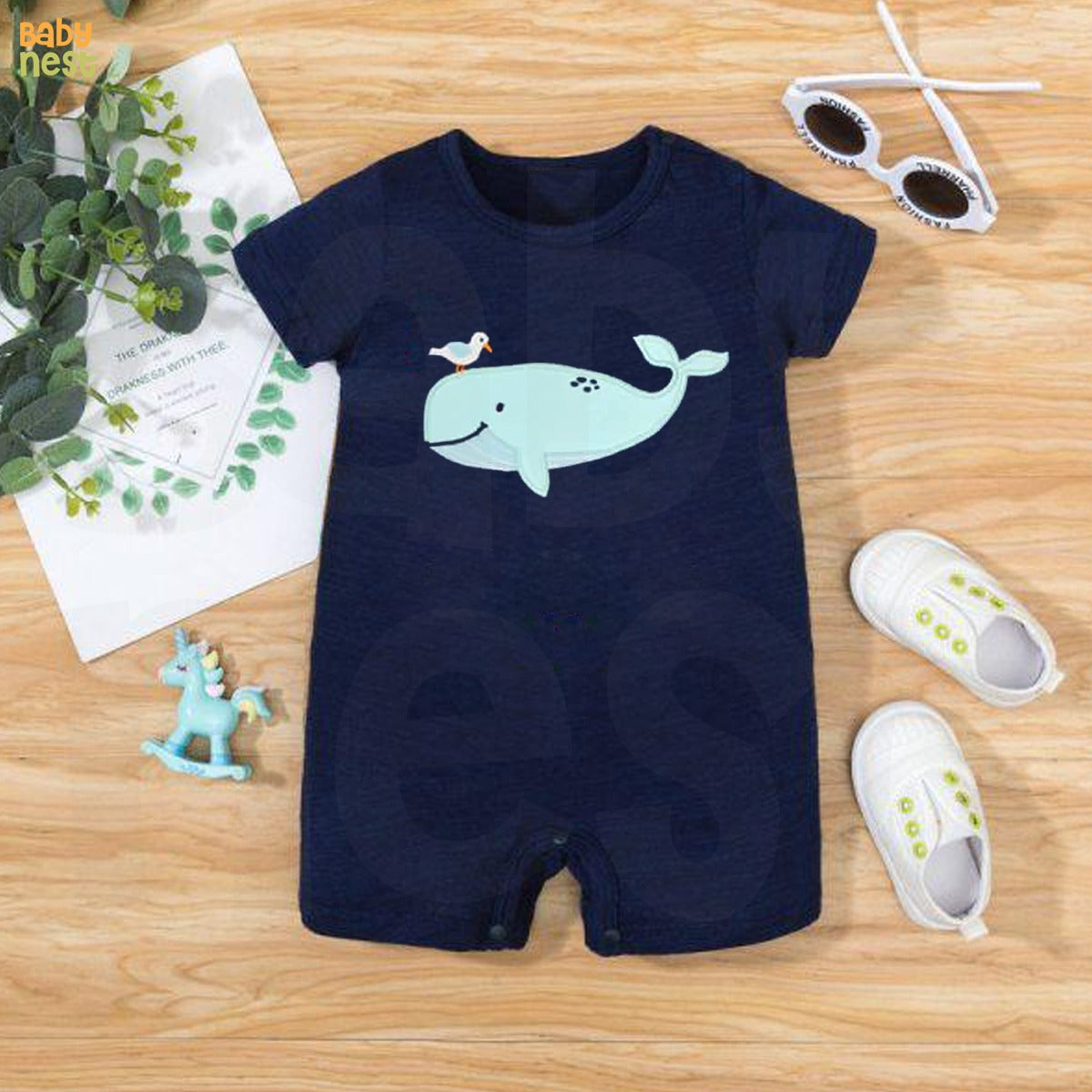 Baby Half Romper - Dolphin - Blue