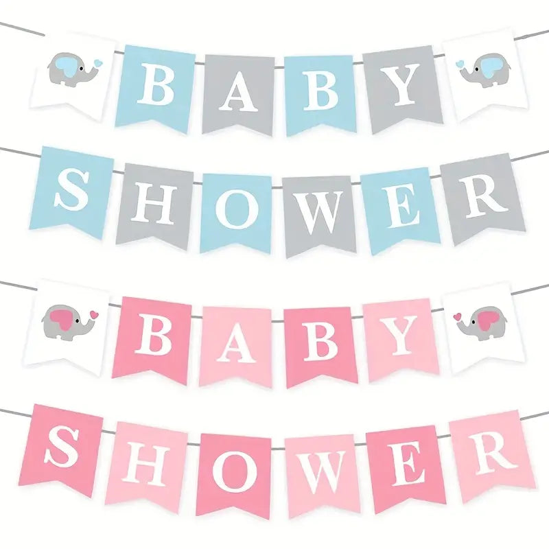 BABY SHOWER Gender Reveal Pull Flag - Elephant Model for Boy or Girl - Hanging Decoration for Baby Party
