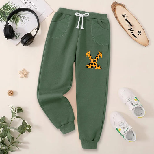 Fleece Jogger Pants for Kids - BNBJP- 111 - Green - Twin Giraffe