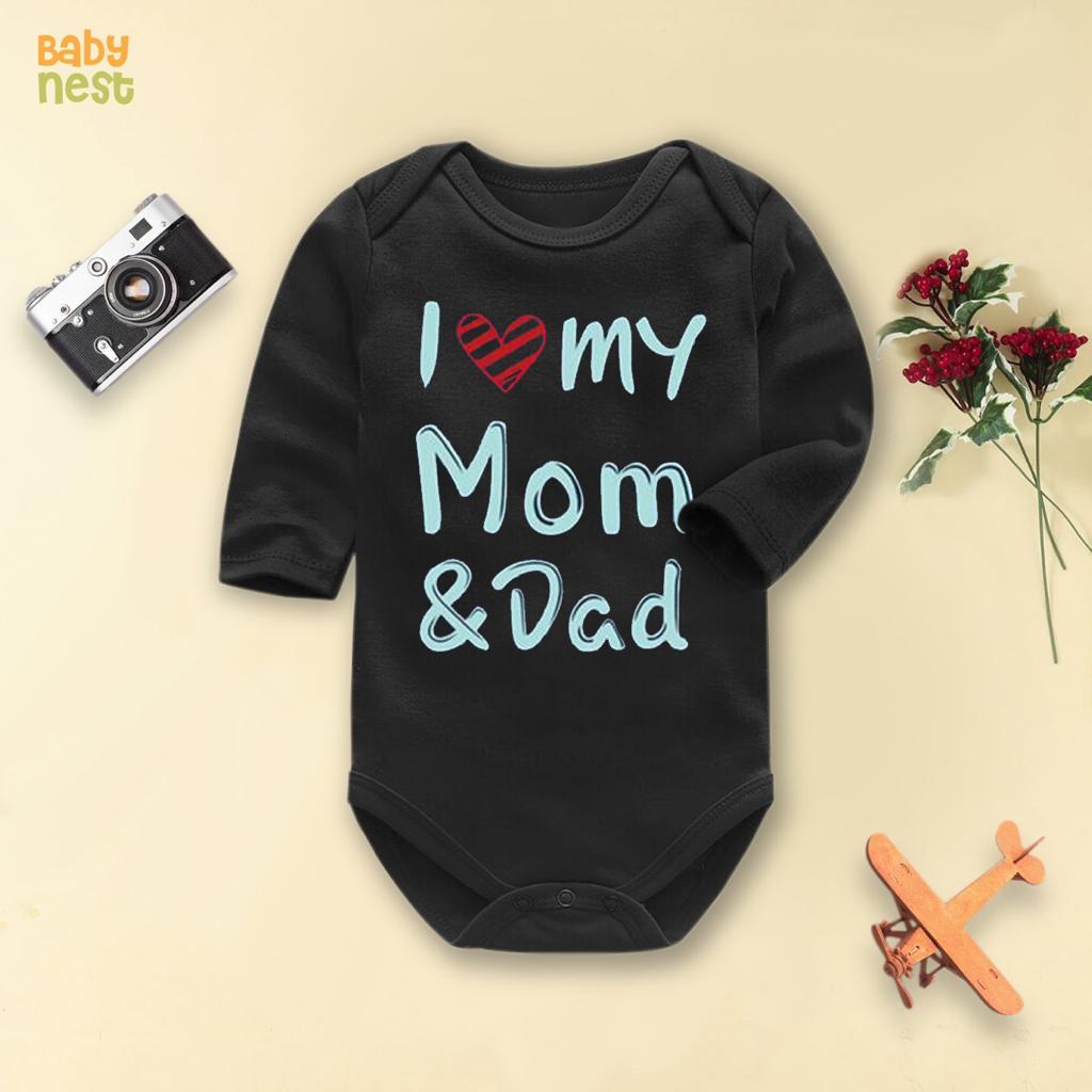 I Love my Mom & Dad â€šÃ„Ã¬ (Black) RBT 187 Full Sleeves Romper for Kids