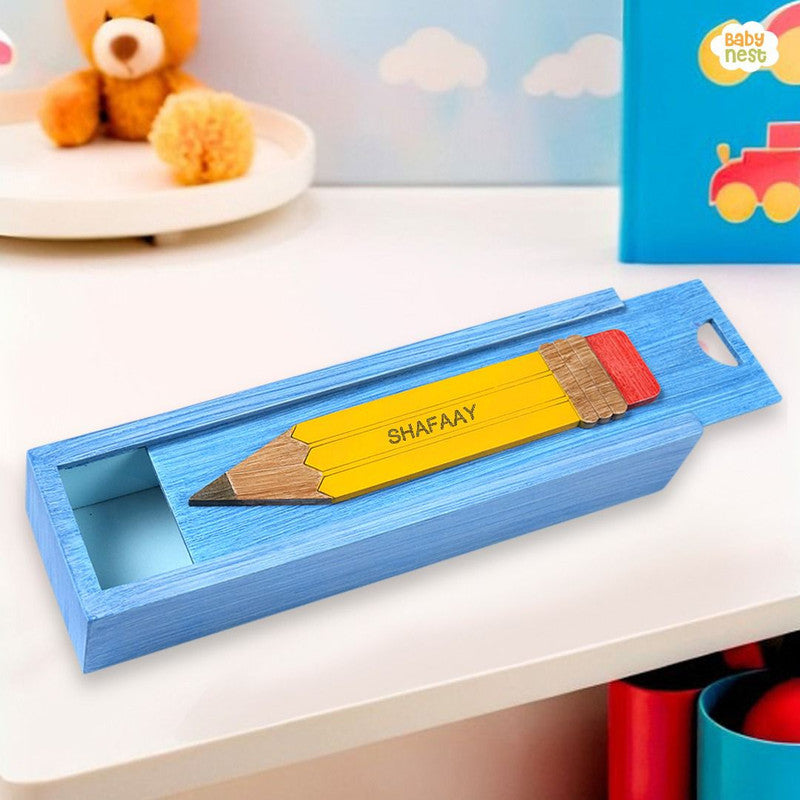 SHAFAAY - Wooden Pencil Box with Sliding Top - Blue