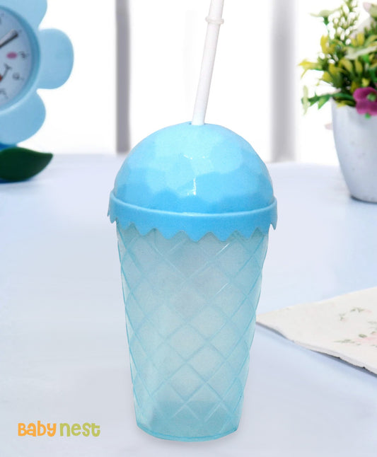Plastic Glass with Straw  - Blue
