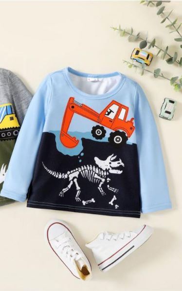 Shovel Machine Printed Full Sleeves T-shirt for Boys