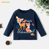 Printed Fox Deer Ready for Adventure Full Sleeves T-Shirts for Kids - Navy Blue