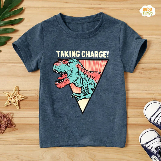 Taking Charge Half Sleeves T-shirt For Kids - Blue - SBT-319