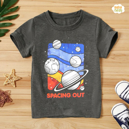 Spacing Out Half Sleeves T-shirt For Kids -  Dark Grey - SBT-321-D4