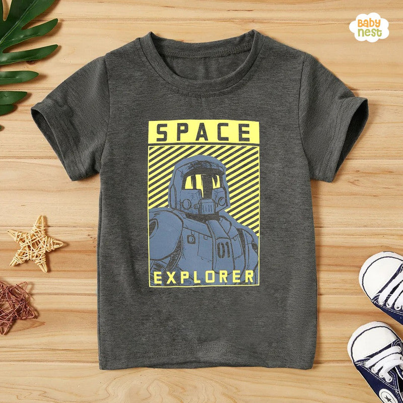 Space Explorer Half Sleeves T-shirt For Kids - Dark Grey - SBT-321-D5