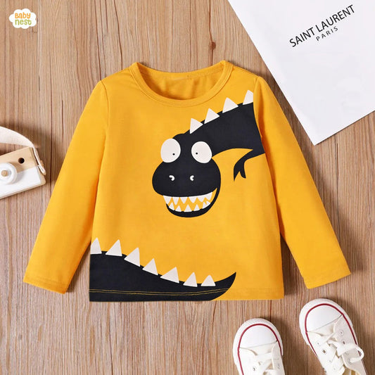 Dino Full Sleeves T-shirt For Kids - Yellow - SBT-330