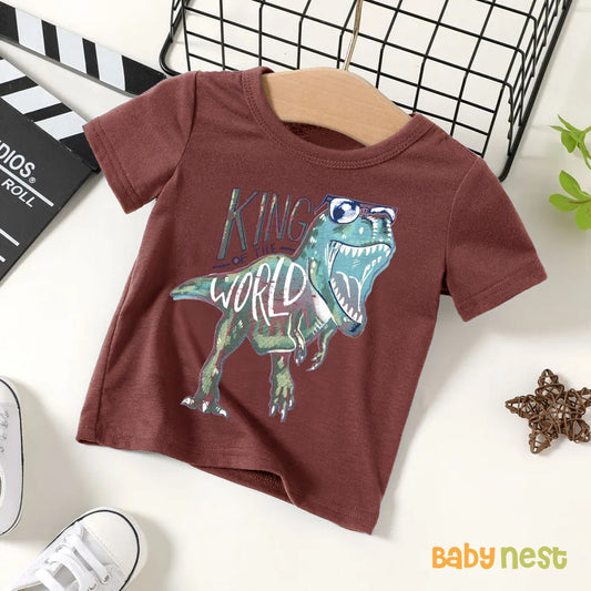 King Dino Half Sleeves T-shirt For Kids - Maroon - SBT-335