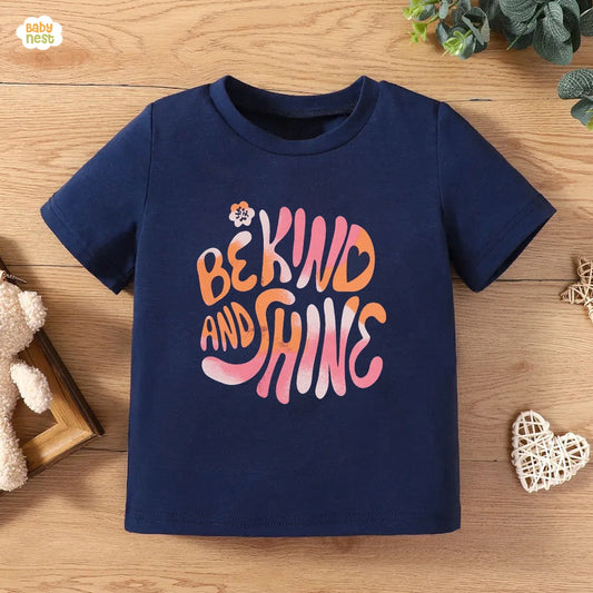 Be Kind Half Sleeves T-shirt For Kids - Navy Blue - SBT-339