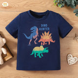 Dino Hunter Half Sleeves T-shirt For Kids - Navy Blue - SBT-339