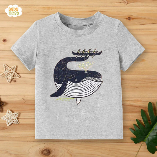 Crew Whale Half Sleeves T-shirt For Kids - Grey - SBT-342