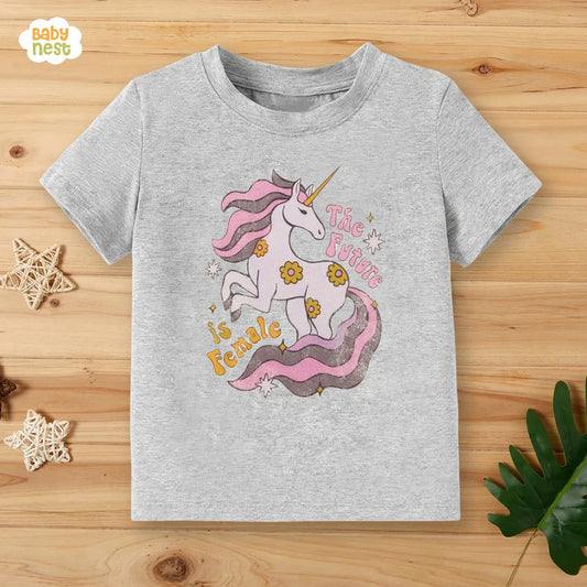 Unicorn The Future Half Sleeves T-shirt For Kids - Grey - SBT-342