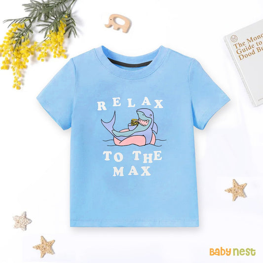 Relax Shark Half Sleeves T-shirt For Kids - Blue - SBT-343