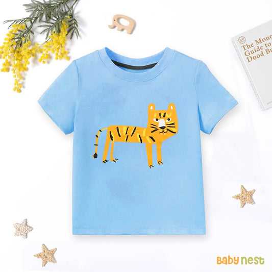 Lion Half Sleeves T-shirt For Kids - Blue - SBT-343