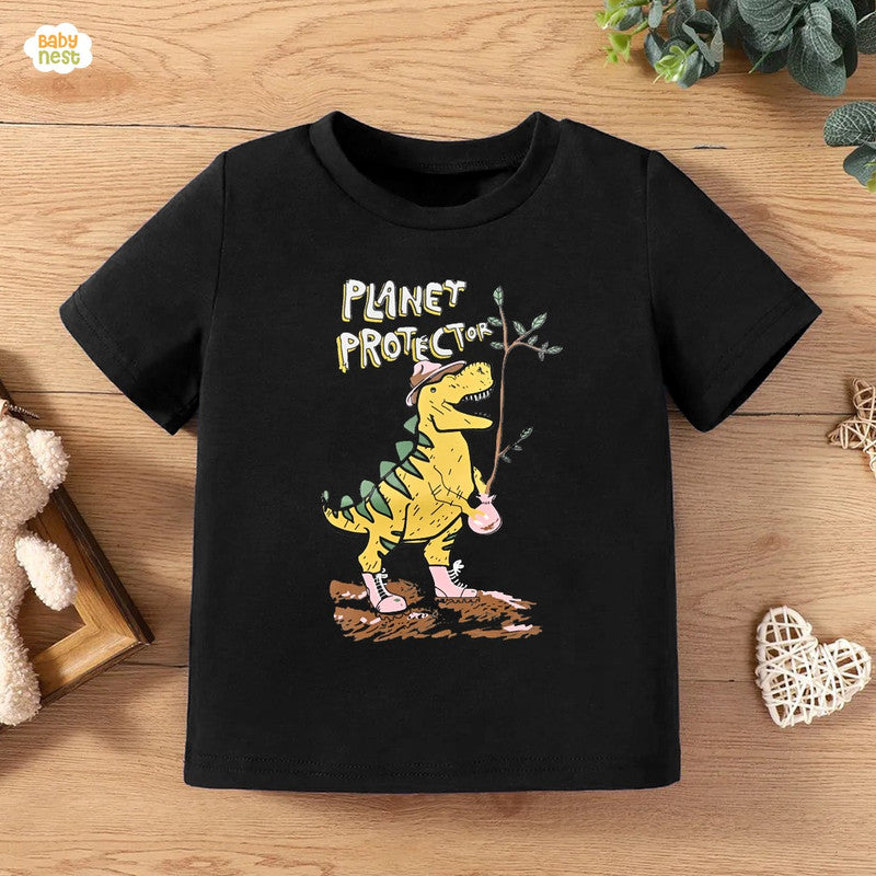 Planet Protect Half Sleeves T-shirts For Kids Black - SBT-348