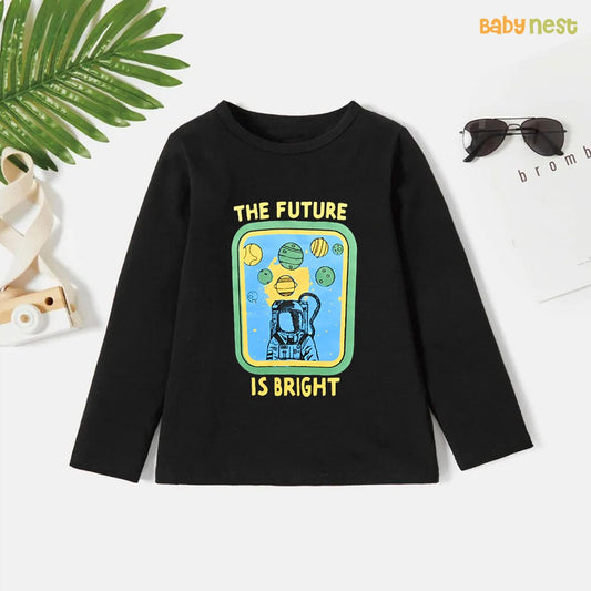 Printed The Future Full Sleeves T-Shirts for Kids - Black