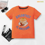 Easyclean - Water Repellent & Stain Resistant Half Sleeves T-shirt - SBT-355-D2 - Breakfast Is Awesome - Orange