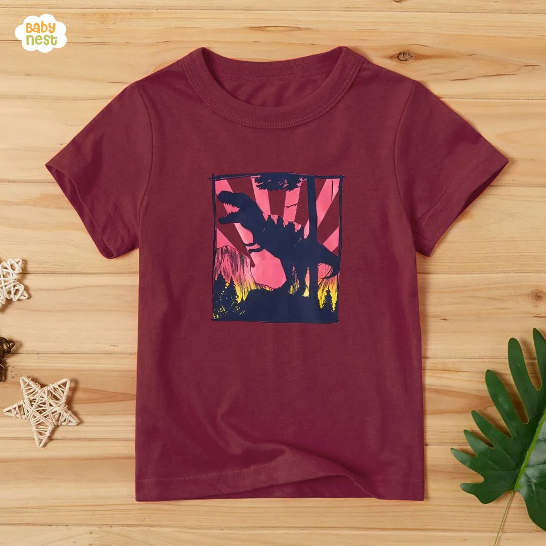 Godzila Printed T-Shirt for Kids Maroon sbt-361-D2