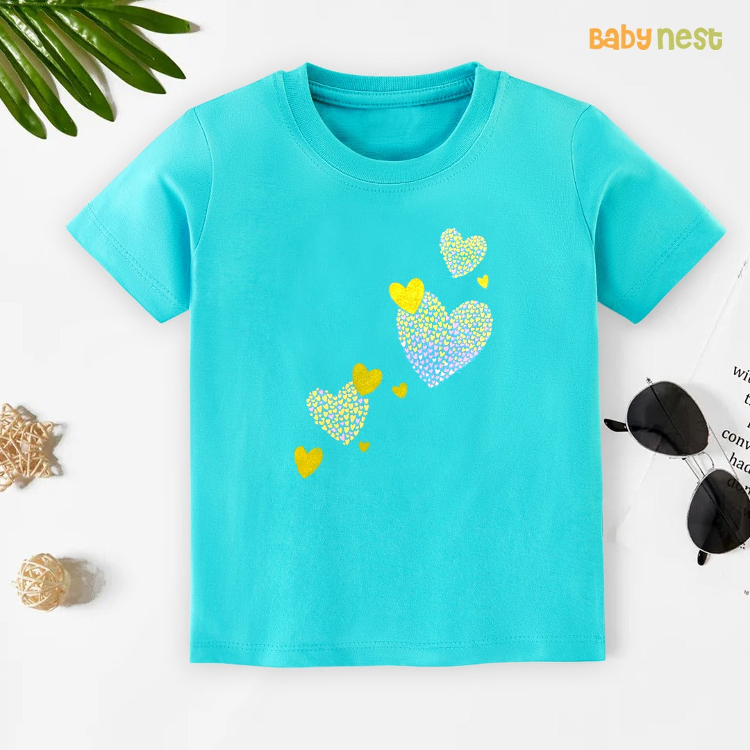 Group Of Heart Half Sleeves T-shirts For Kids sky Blue- SBT-366-D1